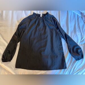 Black Ruffled High-Neck Long-Sleeve Blouse